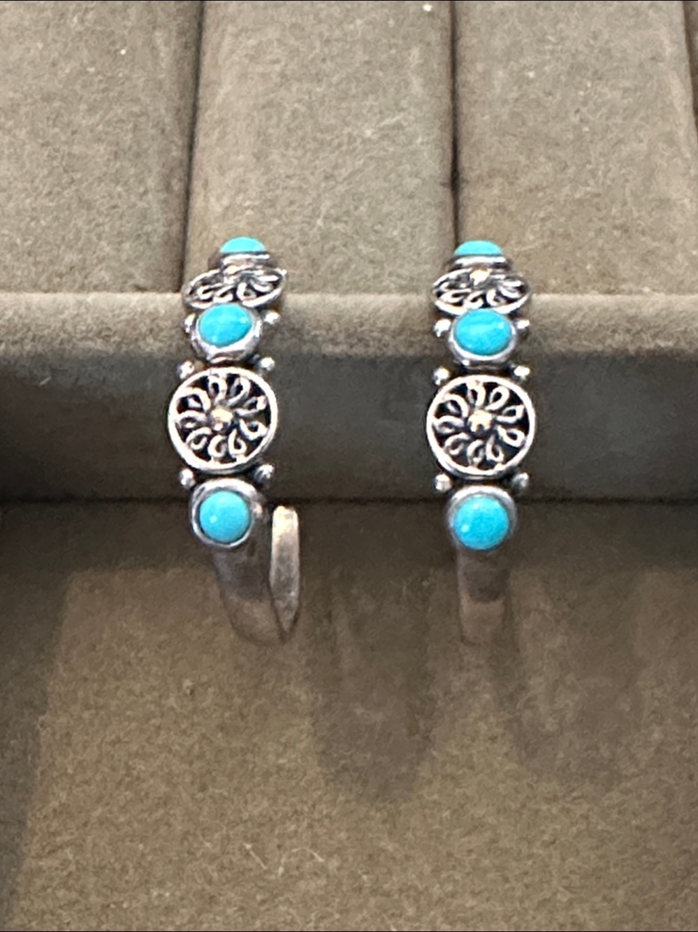 Samuel B. Turquoise and Silver Floral Hoop Earrings